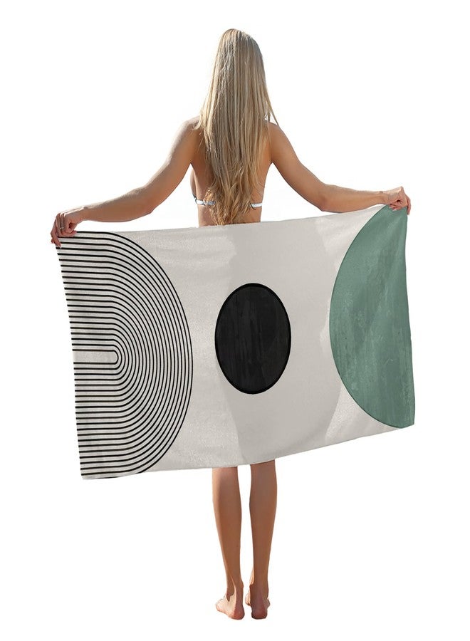 Tzhim Boho Beach Towel, Minimalist Black and Green Circle Pattern Pool Towels, Mid Century Modern Sand Towel Large Bath Towels Gifts for Women Girls, Boho Bathroom Decor, Coastal Boho Decor, 29x60in - Image 1